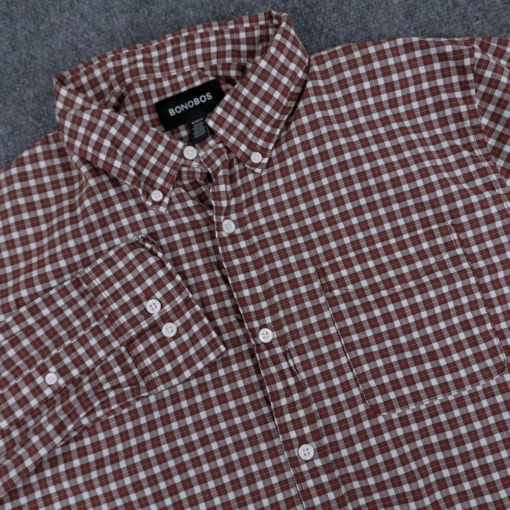 Bonobos Button Down Shirt Mens XL Brown Gingham Check Long Sleeve Cotton Pocket